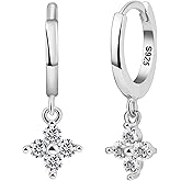 NAITIAY 925 Sterling Silver Earrings for Women Cubic Zirconia Clover Huggie Earrings Dainty Fashion Jewelry Minimalist Style Sensitive Earrings for Women Hypoallergenic
