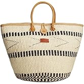 SAWA SAWA Balance Point Handwoven Economical Sisal Straw Tote Bag, Market Grocery Shopping Bags with Leather Strap Handles and Button Closure, Large Straw Shoulder Purse Suitable for Travel