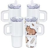 Tswofia 4 Pack 14 Oz Sublimation Tumblers Bulk for Kids with Handle & Splash Proof Detachable Flip Straw Lid, Kids 14 Oz Stainless Steel Double Insulated Sublimation Tumbler Blanks (White)