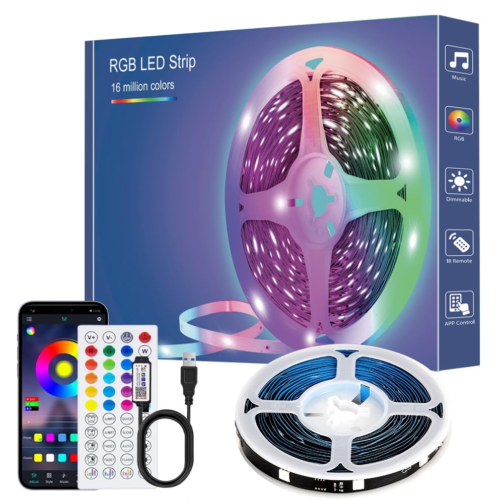 Led Strip Lights 1M/3.28ft, TV LED Backlight with Smart App Control Remote, 5050 RGB Music Sync Colour Changing, USB Smart LED Strip Light for TV,Computer, Monitor, Bedroom, Party and Home Decoration