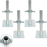 12" Adjustable Scaffolding Leveling Jack | Galvanized Steel Hollow Screw Jack with Base Plate, 4 Pack