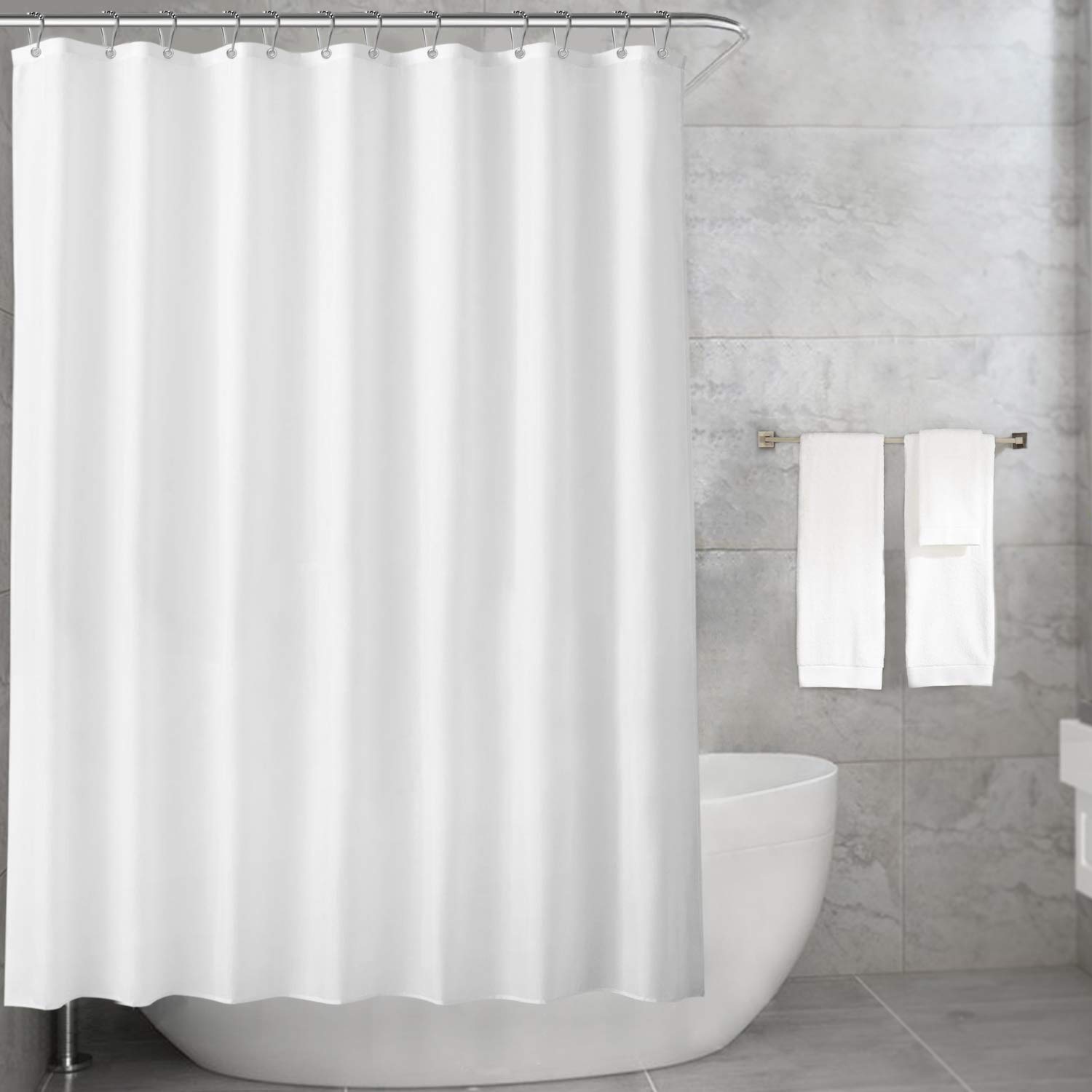 Anti Mould Shower Curtain White Fabric Waterproof Shower Bath