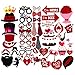 OULII Valentines Day Photo Booth Props Wedding Bridal Shower Photo Booth Prop with Sticks for Valentine's Day Wedding Party Supplies 47 Pieces