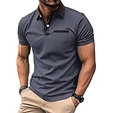 Mens Short Sleeve Polo Shirts Casual Summer Button Basic Shirt Classic Golf Fashion Tops with Pocket
