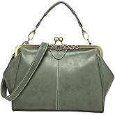 Segater Women Vintage Small Retro Handbags Kiss Lock Crossbody Purse Frosted Leather Messenger Bag Tote