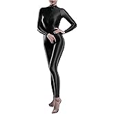 Xinxin Woman's Shimmery High Neck Long Sleeve Footless Zipper Bodysuit Catsuit Unitard Zentai Costume