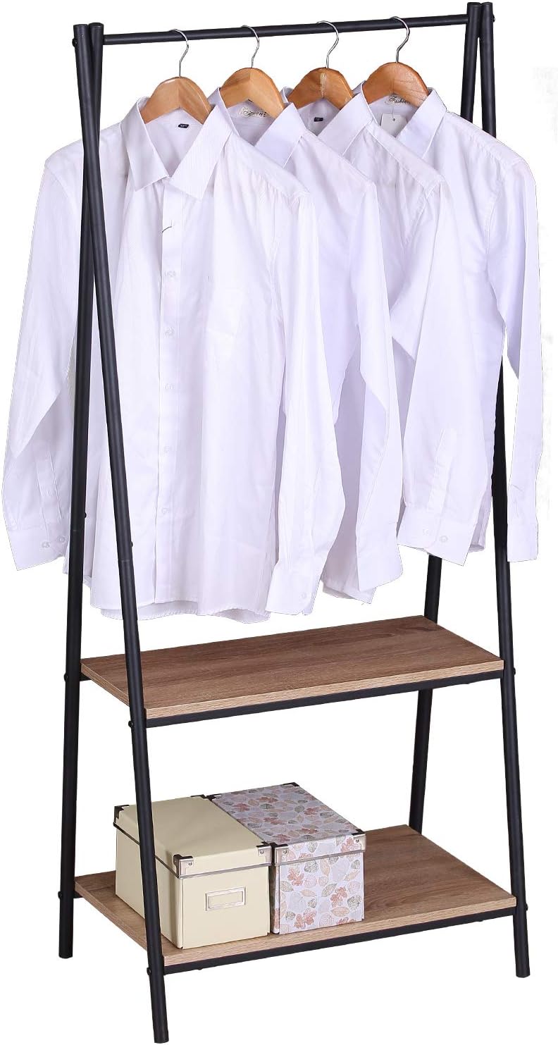 eSituro Clothes Rail, Garment Rack with Shelves, Heavy Duty Coat Rack with 2 Tiers Shoe Racks Storage Shelves, Black
