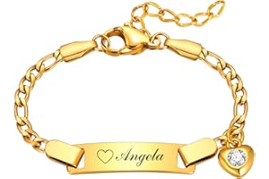 VNOX Personalized Baby Bracelets for Infant Girls Boy 18K Gold Toddler Girls Bracelets Engraved Custom Name Bracelet Cartoon 