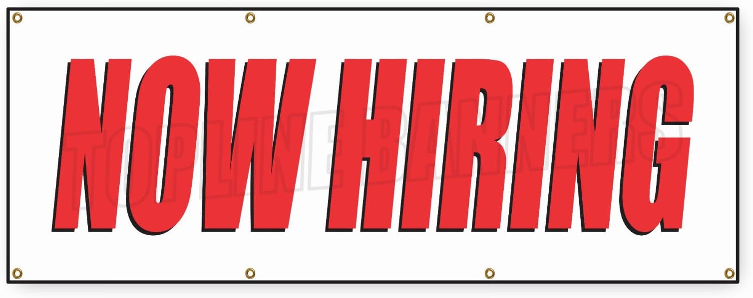 3 ft x 8 ft NOW HIRING BANNER SIGN apply inside hiring signs employment job jobs work