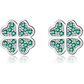 Reffeer Solid 925 Sterling Silver Four Leaf Clover Earrings Stud for Women Teen Girls CZ Clover Stud Earrings Green St Patricks Day Earrings
