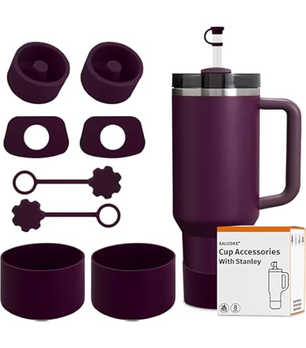 HYZ 8-Piece Stanley Tumbler Accessories Set - Silicone Protective Boot & Spill-Proof Stopper Kit For 20oz, 30oz, 40oz Stanley Quencher H2.0