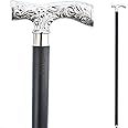 FYNJREX Vintage Antique Walking Cane Wooden Walking Stick Silver Brass Handle Knob Gift