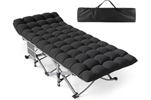 ZENPETIO Camping Cot, Camping Cots for Adults with Thick Mattress, Heavy Duty Cots for Sleeping 500LBS (Max Load) 1200D Double Layer Oxford, Camping Bed for Home Travel Camp Beach Vacation