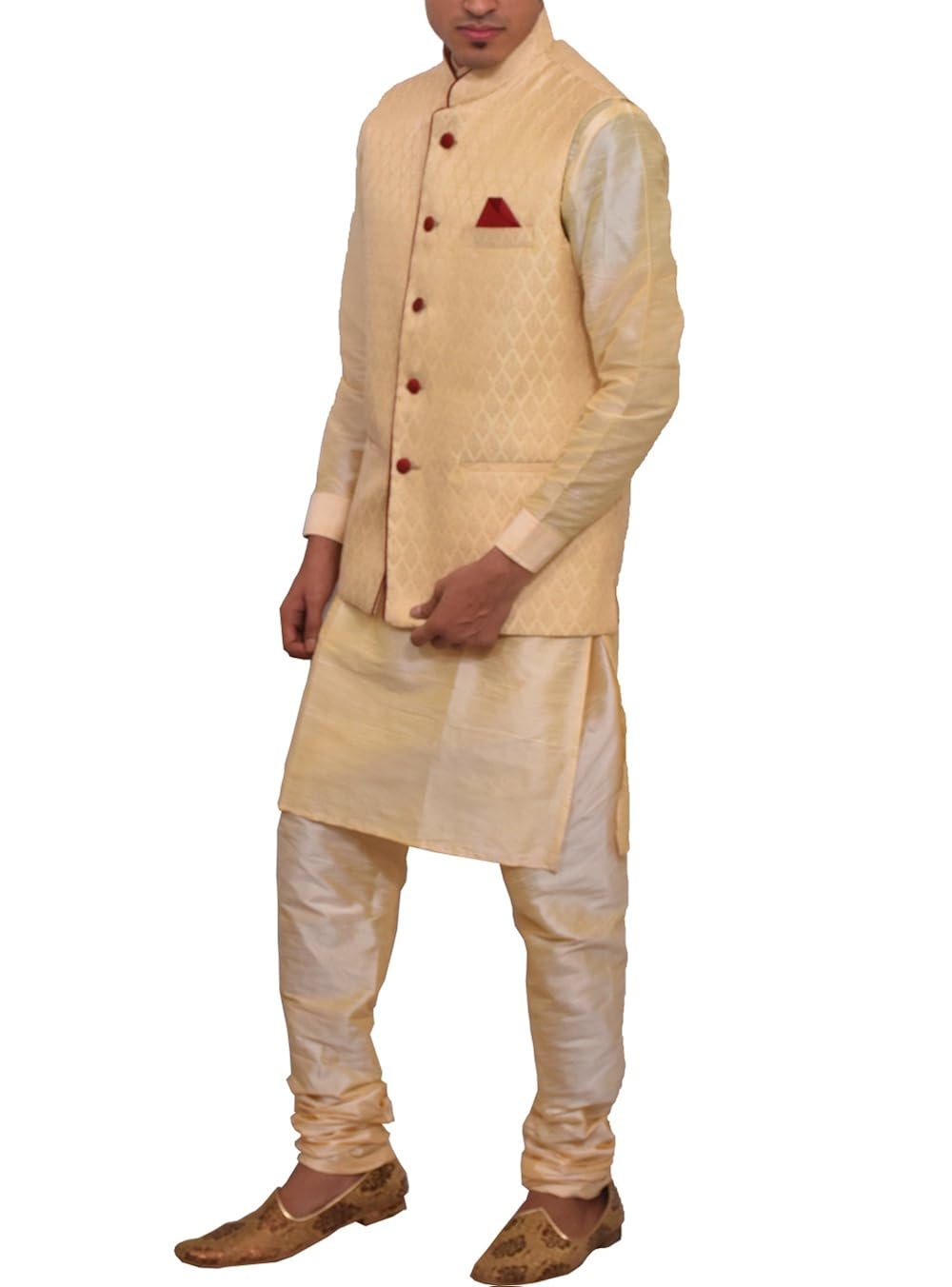 modern garments men's dupioni silk kurta pyjama & waistcoat