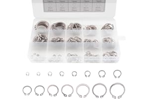 Beenlen 225 PCS Metric 304 Stainless Steel External Snap Ring, 15 Sizes Retaining Circlip Ring Assortment Kit (8mm-25mm)