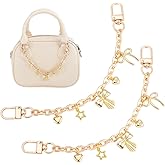 Beebeecraft 2Pcs Gold Bag Chain Charm Hearts Purse Strap Extender 7.9 Inch Decorative Metal Bag Replacement Chain with Swivel Clasps Star Bowknot Charm for Crossbag Shoulderbag Making Purse Chains