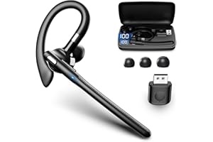 CHAMPONIC Bluetooth Headset, Wireless Earpiece with 500mAh Charging Case Hands Free Noise Canceling Headphones with Dual-Mic for Computer Cell Phones Trucker Home Office Work