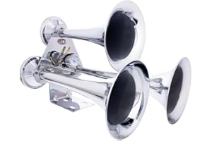 United Pacific 46129 Chrome Plated 3 Trumpet Train Horn, 12V Heavy-Duty Electric Solenoid, 150 PSI Max, Super Loud Output 145dB +/- 10 dB - ONE Set