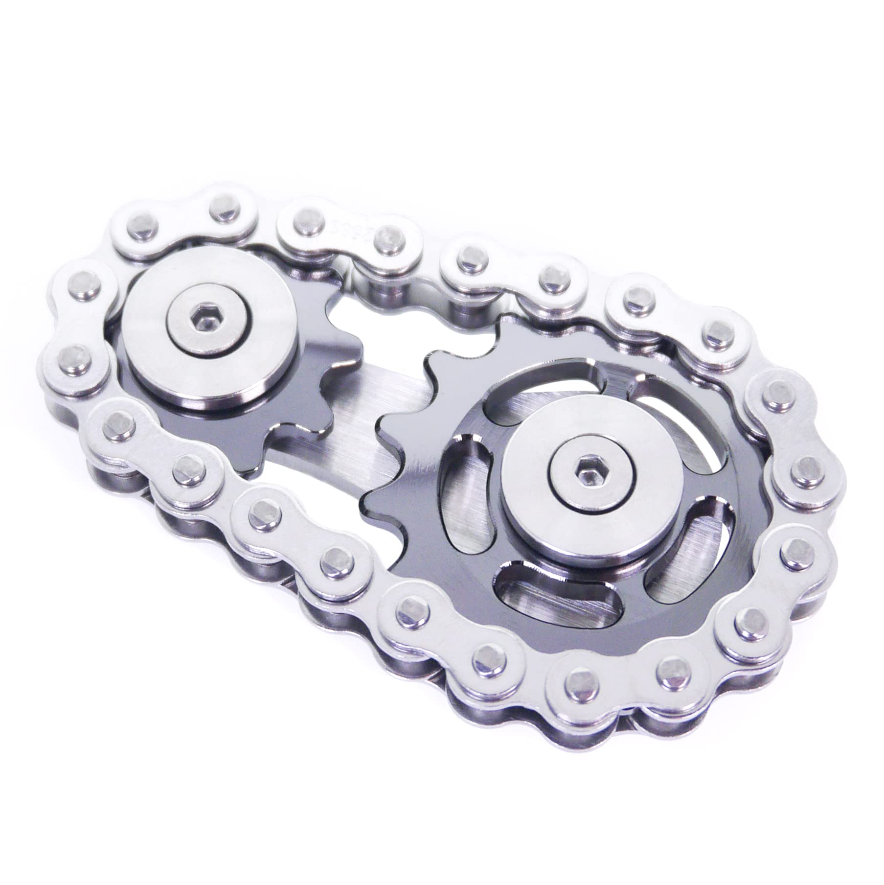 DMaos Fidget Spinner, Sprocket Linkage Bike Chain Spinner Design 2 Gears Figity Spin Finger Games, Metal Stainless Steel Durable Mechanics, Premium Figit Toy - Gray