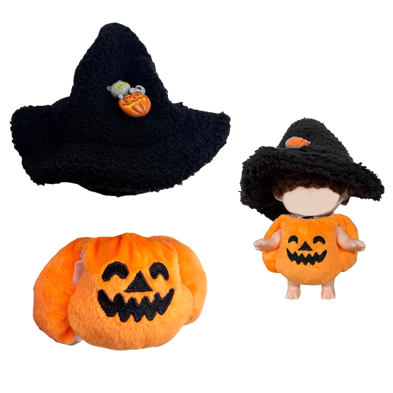 Mrltau Cute Pumpkin Clothes and Witch Hat for a Spooky Halloween Dressed-Up Look, Fashion Handmade Accessories for 15/17 cm Vinyl Plush Doll