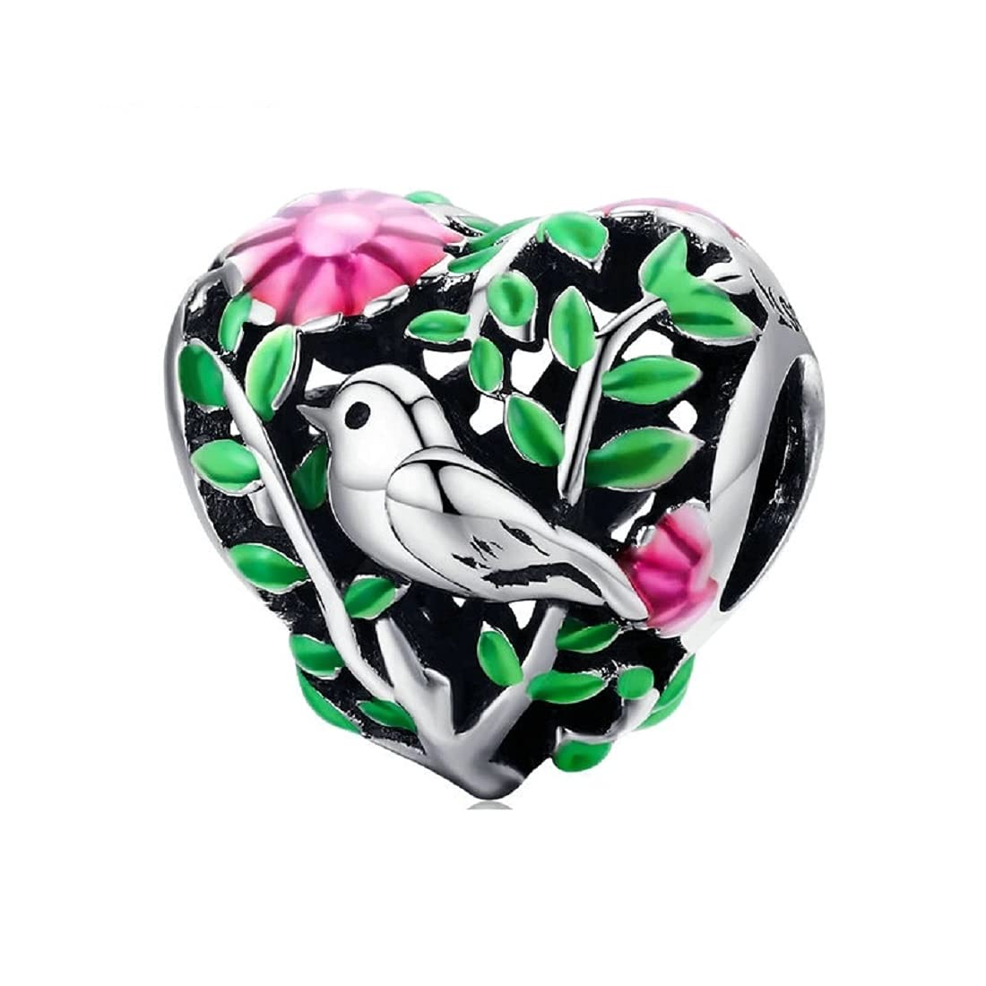 FeatherWish Sterling Silver 925 Charm Flower Tree Bird Animal Love Heart Bead Fits And Compatible With Pandora Bracelets Gift For Mum Sister Daughter Wife Friend Birthday Family