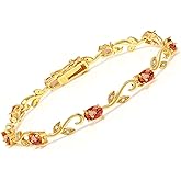 Gem Stone King Oval Orange Sapphire 18K Yellow Gold Plated Silver 7-inch Diamond Greek Vine Bracelet For Women