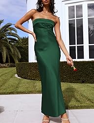 Realtix Satin Silk Backless Tube Tops Maxi Dress