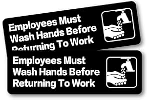 PICASSOSKY Employees Must Wash Hands Before Returning to Work Sign: Easy to Mount Sticker Safety Informative Sign with Symbols Great for Business, 9"x3"in Pack of 2