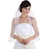 SAMKY 1T 1 Tier Crystals Pearls Beaded Wedding Veil Elbow Length 30"