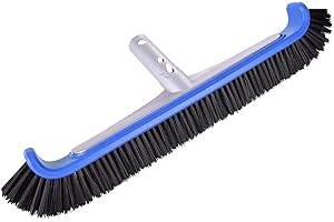 LALAPOOL Professional Luxury Swimming Pool Wall & Tile Brush,17.5" Curved Edge Heavy Duty Polished Aluminum Back Head Designed for Cleans Walls, Tiles & Floors, Premium Nylon Bristles with EZ Clips (Blue)