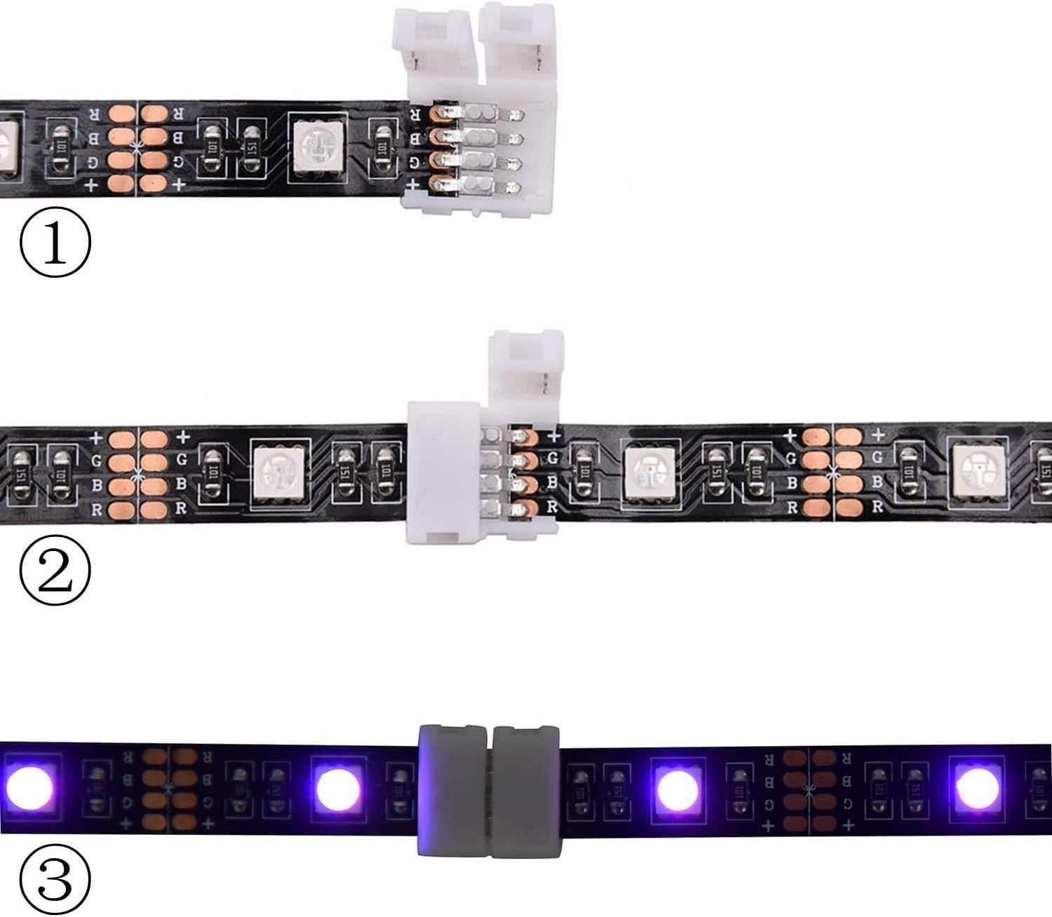 VIPMOON 20 Pack 4 Pin LED Strip Light Connectors for 10mm Wide SMD 5050 5630 RGB LED Strip Lights - Image 5