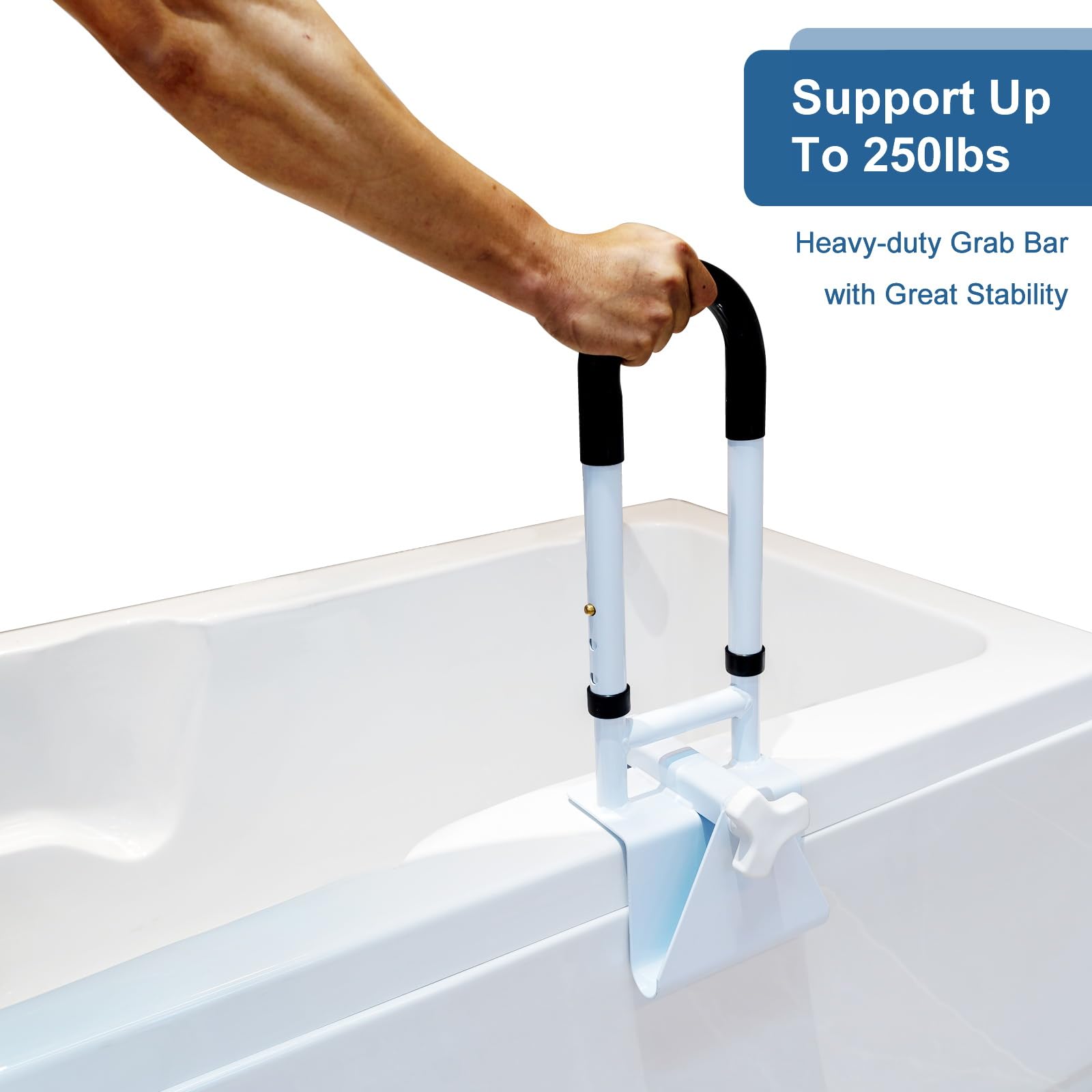 HEPO Adjustable Bathtub Grab Bars for Seniors, Bath Safety Grab Bar with Anti-Slip Cover for Elderly, Height and Width Adjustable