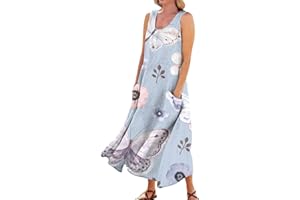 Generic Women Summer Dresses 2024 Casual Button V Neck Pocket Holiday Dress Floral Sundress Midi Dress Boho Beach Dress