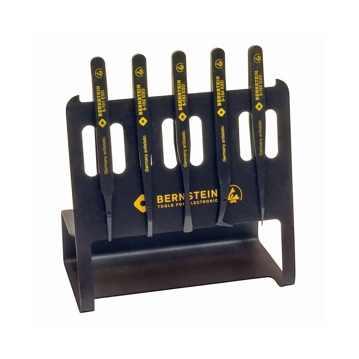 Bernstein 5-090 5-Piece Set ESD Tweezers in Conductive Stand