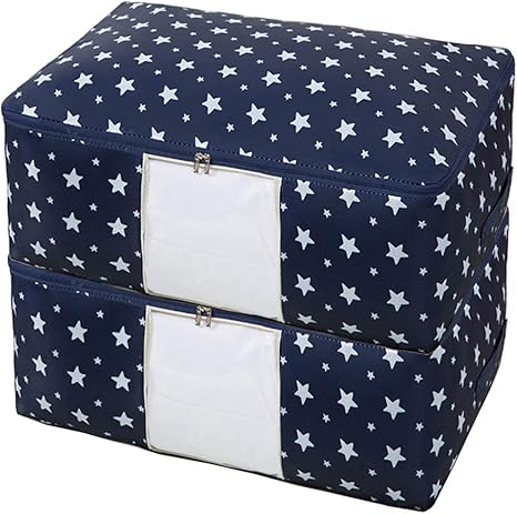 Amazon 2枚組 大容量 布団収納ケース ふとん収納 羽毛布団収納袋 衣類収納 衣替え 持ち手付き 折りたたみ可能 丈夫 厚手 ネイビースター 60 50 28cm ふとん収納袋 オンライン通販