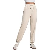 CRZ YOGA Fleece Sweatpants Women Cotton Joggers High Waisted Lounge Casual Travel Elastic Bottom Pants with Pockets