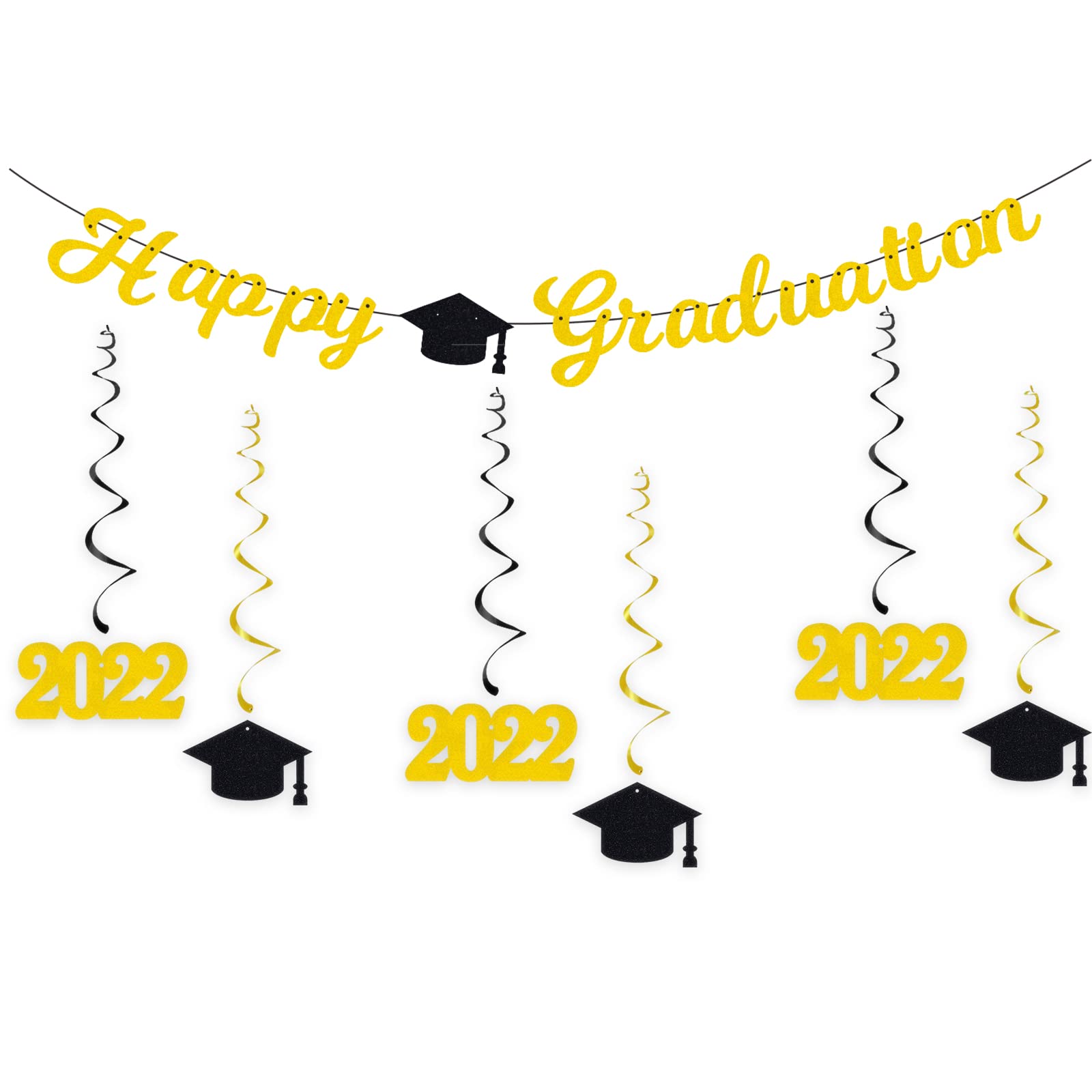 Elicola Happy Graduation Banner with Hanging Swirl 2022 Cap Graduted Congratulations Cap for Graduation Party Supplies