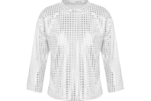 KKmeter Kids Boys Girls Sparkly Sequined Long Sleeve T-Shirt Modern Hip Hop Jazz Street Dance Tops Performance Blouse