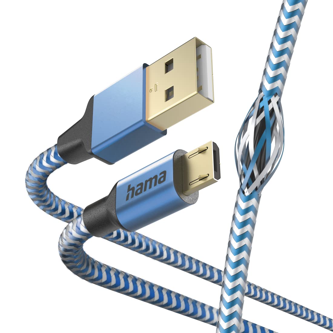 Hama Micro-USB Reflective Cable (USB-A 2.0 Male to Micro-USB Charging and Data Transfer Cable, Aluminium Plug, Anti-Twist Reflective Cord, Braided Nylon Sheath, 1.5 m) Blue