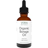 Vera Botanics ORGANIC BORAGE OIL 100% Pure &amp; Natural, Unrefined, Cold-Pressed For Face, Dry Skin, Nails, Lips, Body &amp; Hair - Reduce Hair Breakage