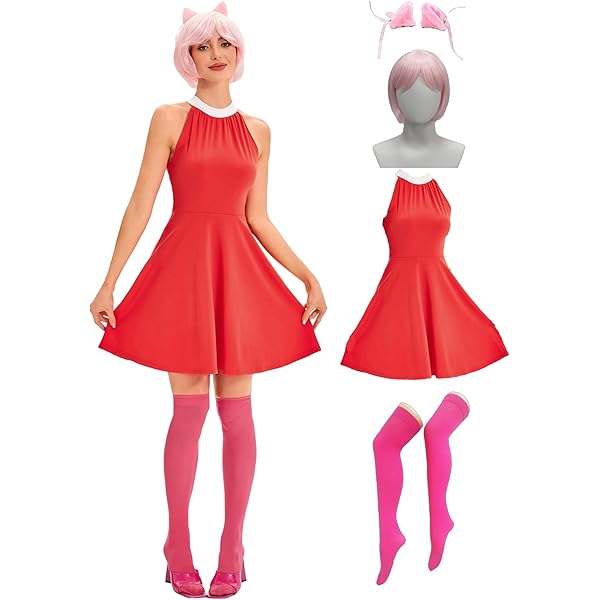 Amazon.com: ADSUJUD Amy Rose Cosplay Dress Amy Rose Outfit Uniform for  Women Full Set (RED+WIG, S) : Clothing, Shoes & Jewelry