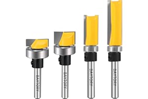 BAYTORY Pattern Flush Trim Router Bit Set with 1/4 inch Shank, 2Pcs 1/2" & 2Pcs 3/4" Cutting Diameter Carbide Mortising Bits with Top Bearing Prevent Tear-Out, Template Woodworking Cutter Tool