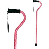 Carex Ergo Offset Cane with Soft Cushioned Handle - Adjustable Walking Cane for Women - Rose Pattern and Pink Cane