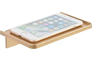 MATIMASU Stick-on Wall Shelf - Small Wall Mounted Adhesive Clear Acrylic Shelf Phone Holder Shelves Wipes Rack for Bathroom,Kitchen,Toilet,Office - Gold