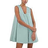 GTLIAE Women's Mini Babydoll Tank Dress Bubble Sleeveless Dresses Scoop Neck Ruched Short Summer Sundress with Pockets