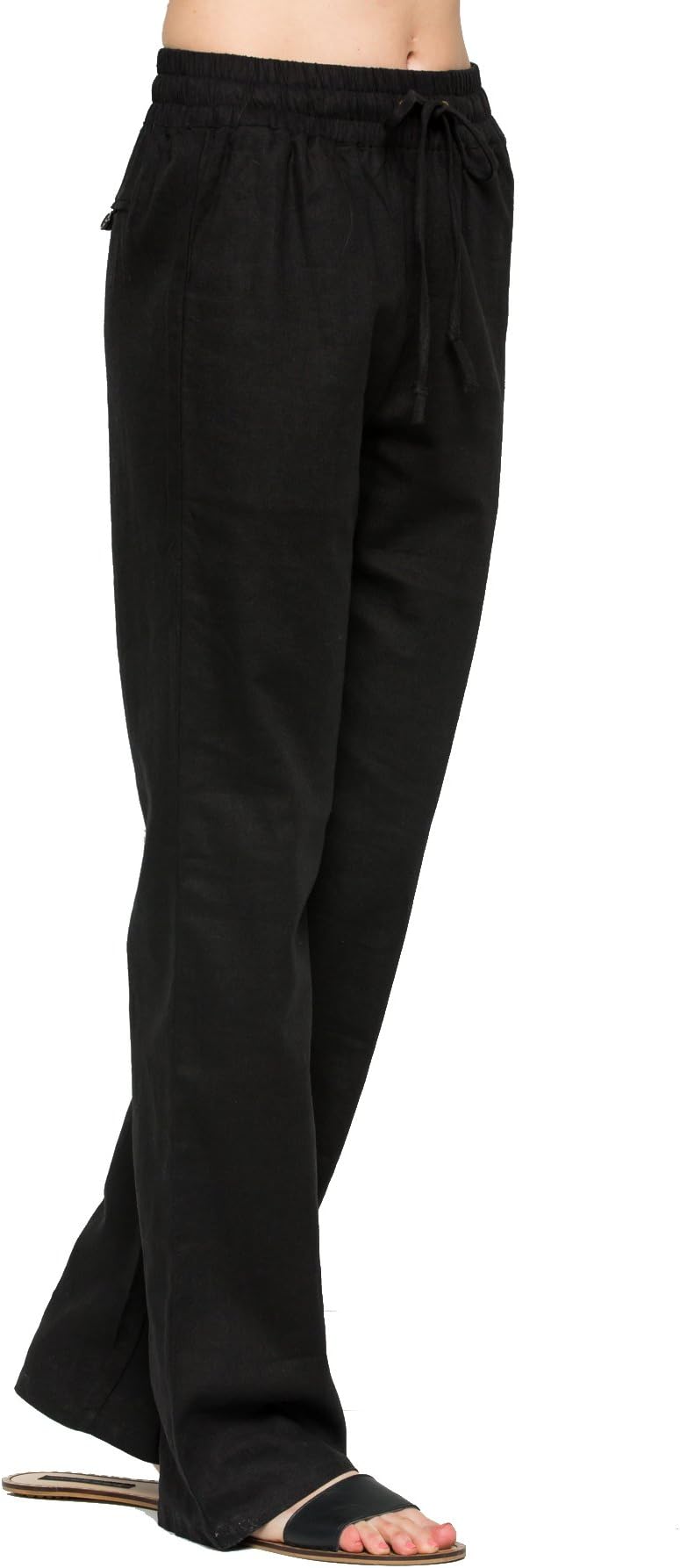 My Yuccie Women's Casual Comfy Drawstring Linen Pants Long with Band Waist (S - 3XL)