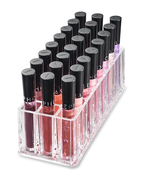 Alegory Acrylic Lip Gloss Makeup Organizer, 24 Spaces - Clear