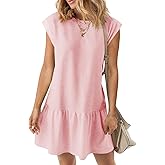 BLENCOT Womens Summer Dresses Casual Cap Sleeve Spring Ruffle Mini Sporty Sweatshirt Trendy Tshirt Dress