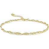 KYAYE 14K Gold Anklets for Women Gold Ankle Bracelet for Women Singapore Chain Mimics Gentle Ripples Singapore Ankle Bracelets for Womens