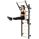 Swedish Ladder Wall Gym with Adjustable Pull-Up Bar and Dip Bar, 12 Oak Rungs, 330Lbs Capacity Full Body Workout for Adults, Seniors Wall Bars for Exercise, Easy Installation